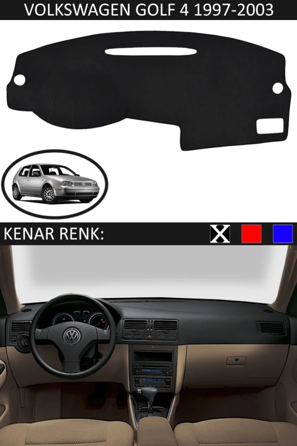 Volkswagen Golf 4 1997-2003 Için Uygun Torpido Koruma Halısı Siyah Kenar Renk Siyah