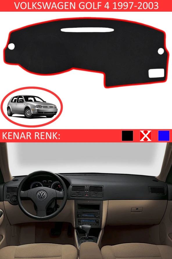 Volkswagen Golf 4 1997-2003 Için Uygun Torpido Koruma Halısı Siyah Kenar Renk Kırmızı