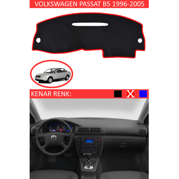 Volkswagen Passat B5 1995-2005 Için Uygun Torpido Koruma Halısı Siyah Kenar Renk Kırmızı ürün görseli