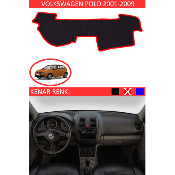 Volkswagen Polo 2001-2009 Için Uygun Torpido Koruma Halısı Siyah Kenar Renk Kırmızı