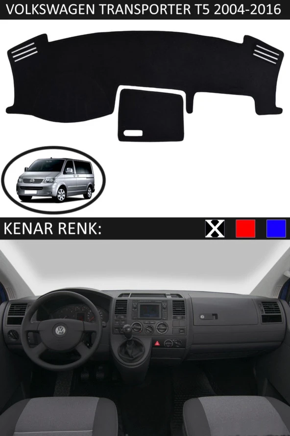 Volkswagen Transporter T5 2004-2016 Için Uygun Torpido Koruma Halısı Siyah Kenar Renk Siyah ürün görseli