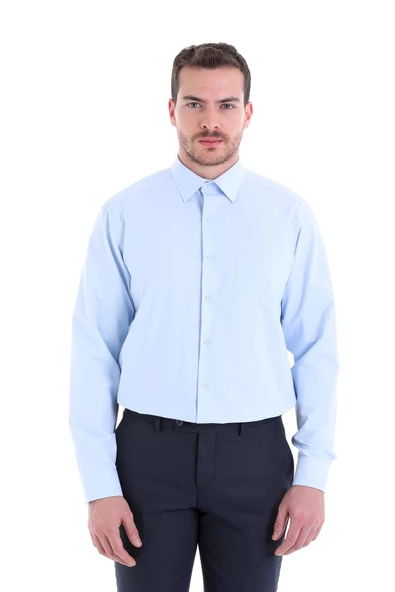 Dormen Classics Erkek Buz Mavi Kolay Ütülenebilir Regular Fit Geniş Kesim Klasik Yaka Cepli Gömlek - 2