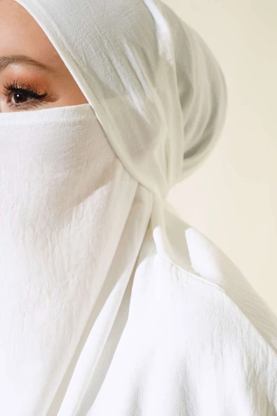 Peçeli Geniş Ferace Beyaz - 4