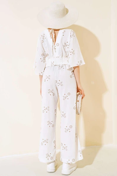 Yarasa Kol Nakışlı İkili Takım Ekru - Resim 3