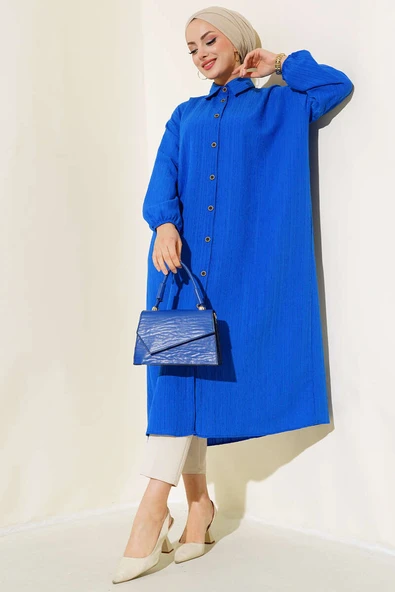 Boydan Düğmeli Uzun Tunik Saks ürün görseli