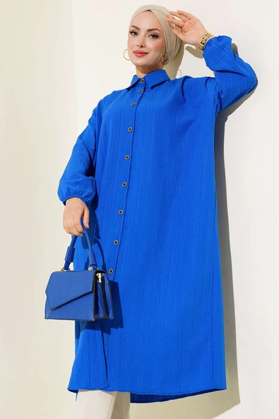 Boydan Düğmeli Uzun Tunik Saks - Resim 2