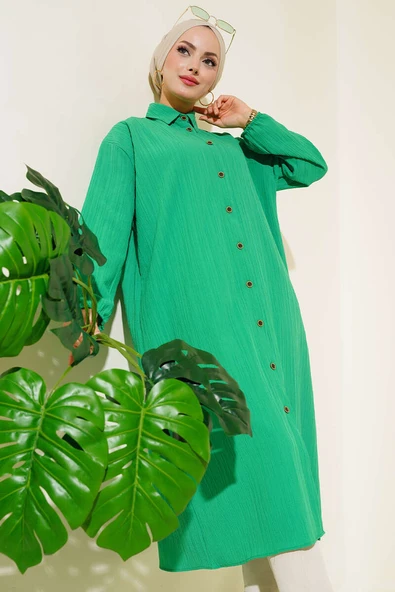 Boydan Düğmeli Uzun Tunik Yeşil ürün görseli 1