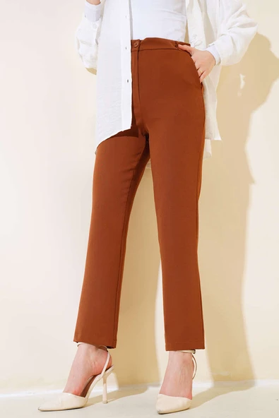 Dar Paça Cepli Pantolon Taba - Resim 2