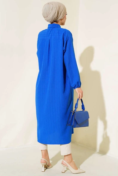 Boydan Düğmeli Uzun Tunik Saks - Resim 3