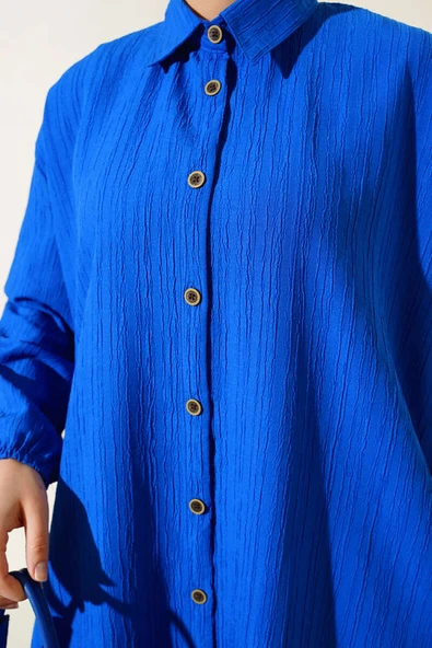 Boydan Düğmeli Uzun Tunik Saks - Resim 4