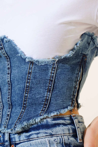 Kot Garnili Vatkalı T-shirt Beyaz - Resim 4