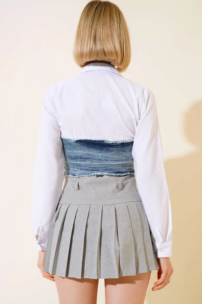 Kot Korse Detaylı Gömlek Beyaz - Resim 3