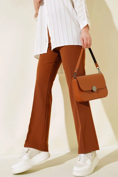 Yan Fermuarlı Pantolon Taba ürün görseli 1