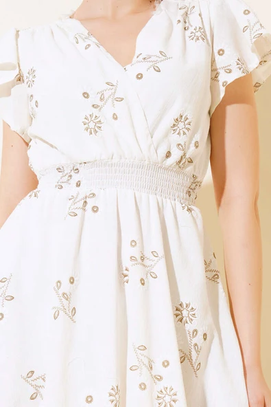 Beli Gipeli Elbise Ekru - Resim 4