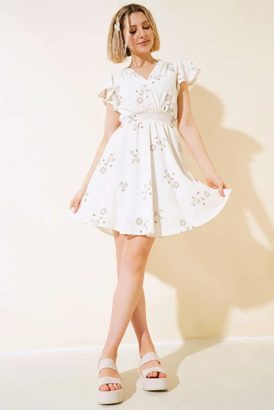 Beli Gipeli Elbise Ekru - Resim 2