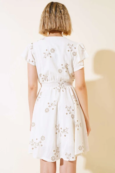 Beli Gipeli Elbise Ekru - Resim 3