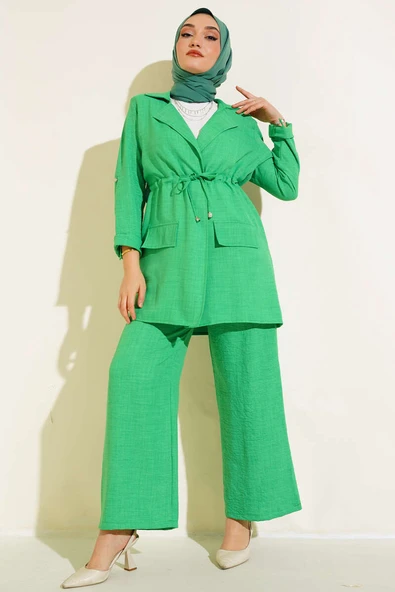 Ceketli Keten Takım Neon Yeşil - Resim 2