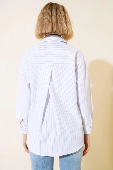 Tek Cepli Çizgili Gömlek Ekru - 3