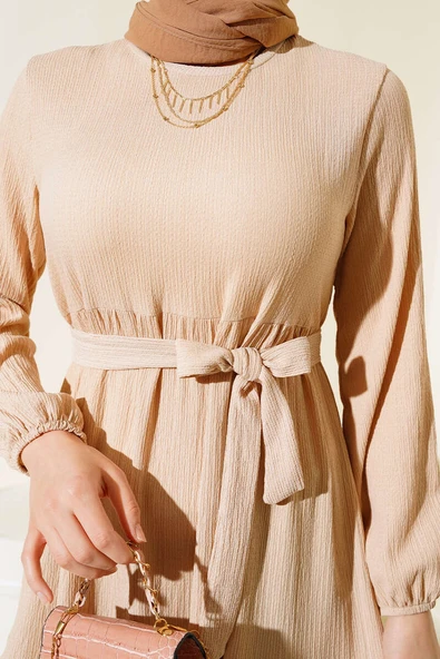 Bürümcük Kat Kat Elbise Bej - Resim 4