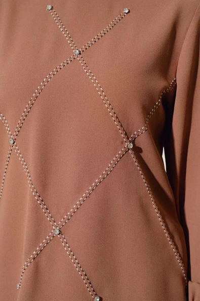 Önü Taşlı Süslemeli Krep İkili Takım Taba - Resim 4