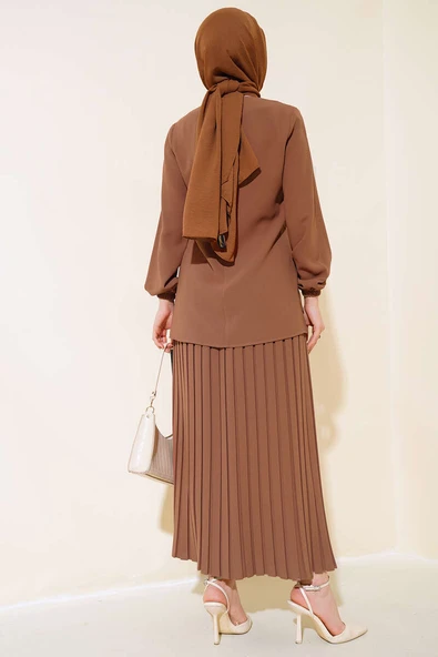 Önü Taşlı Süslemeli Krep İkili Takım Taba - Resim 3