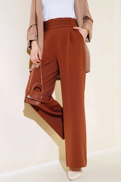 Beli Üç Katlı Bol Paça Pantolon Kahve ürün görseli 1