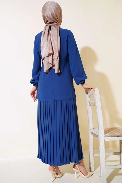 Önü Taşlı Süslemeli Krep İkili Takım İndigo - Resim 3