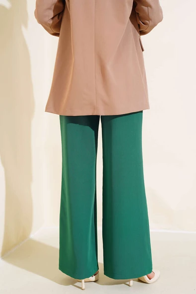 Beli Üç Katlı Bol Paça Pantolon Yeşil - 3