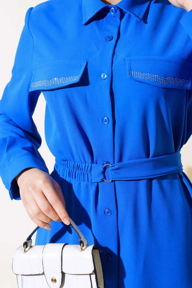 Cep Kapağı Taşlı İkili Takım Saks - Resim 4