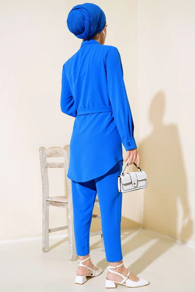 Cep Kapağı Taşlı İkili Takım Saks - Resim 3