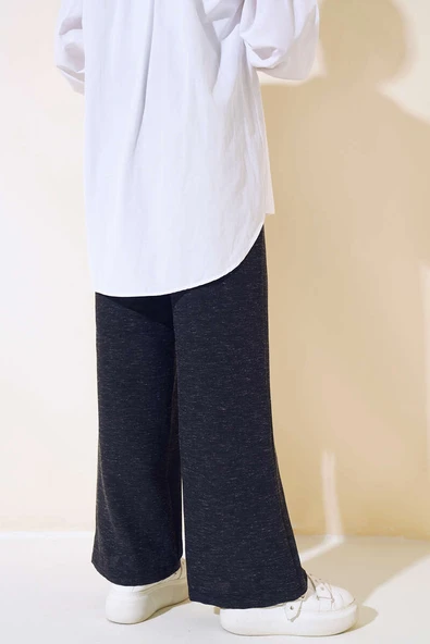 Kuşaklı Bol Paça Pantolon Siyah - 3