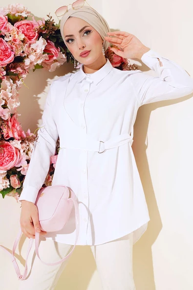 Önü Kapaklı Gömlek Beyaz ürün görseli 1