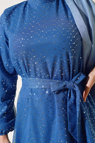 Parlak Puantiyeli İkili Takım İndigo - Resim 4