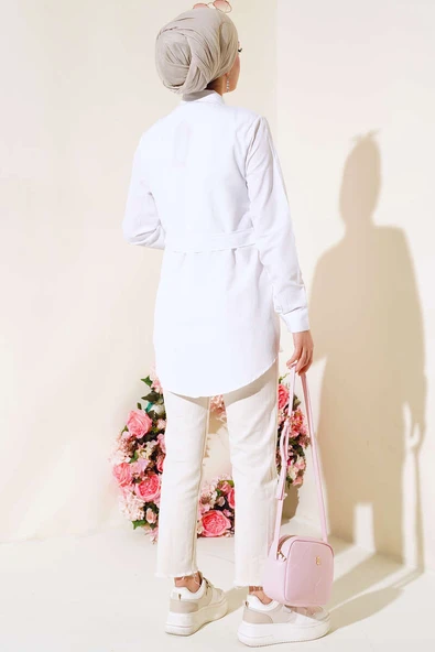 Önü Kapaklı Gömlek Beyaz - Resim 3