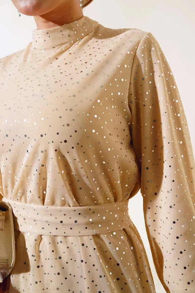 Parlak Puantiyeli İkili Takım Krem - Resim 4