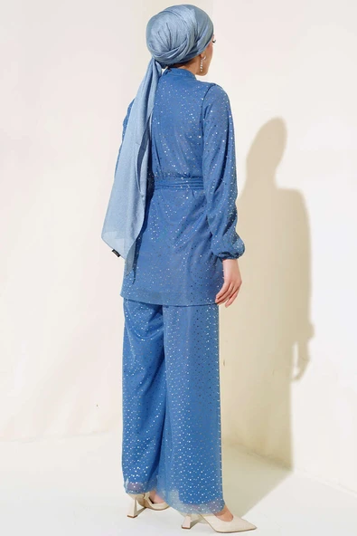 Parlak Puantiyeli İkili Takım İndigo - Resim 3