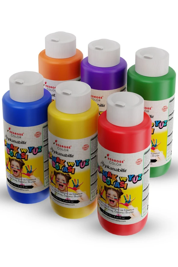 Ara Renkler Parmak Boyası 6'lı Set 6x120ml Yıkanabilir, Toksik İçermez, Çocuk Okul Kreş İçin
