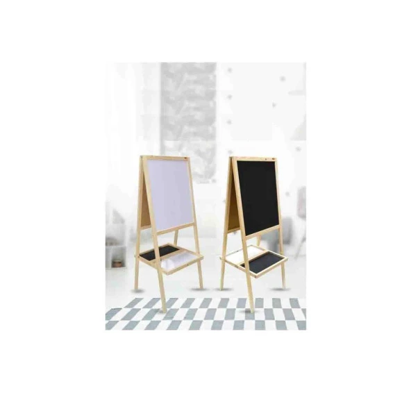 Panda 35x50 cm Ahşap Ayaklı Çift Taraflı Sepetli Öğrenci Tipi Yazı Tahtası PAN299