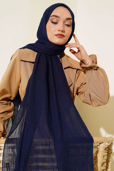 Organik Bambu Kraş Şal Lacivert - Resim 2