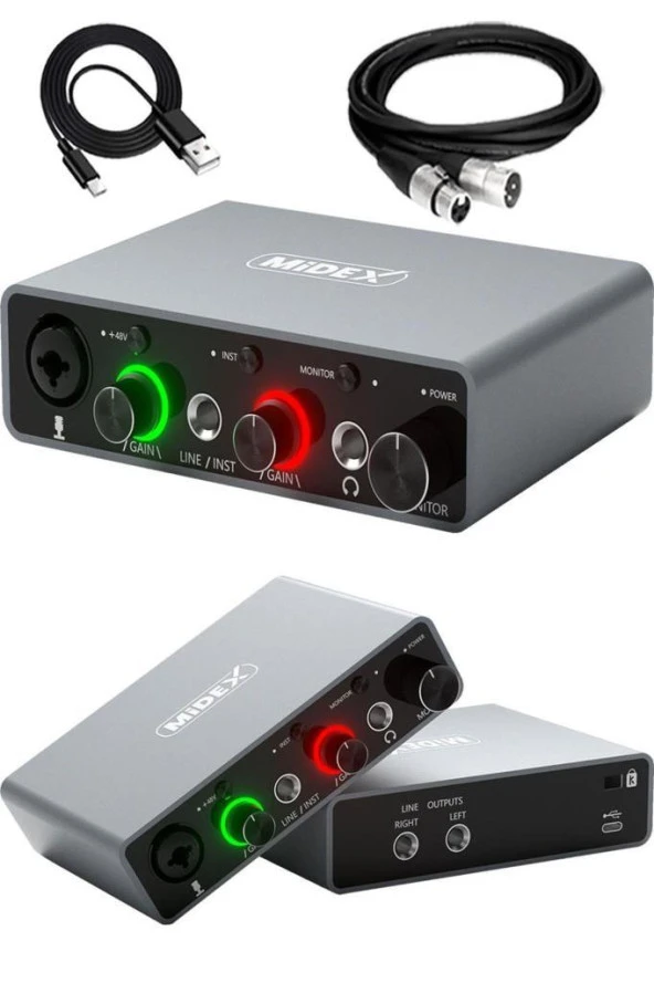 Midex GLX-700GR XLR Üst Segment Usb Stüdyo Ses Kartı 2 Giriş 2 Çıkış 24bit/192kHz - 2