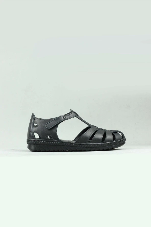 Punto 555006 Hakiki Deri Cırtlı Tokalı Sandalet Ayakkabı Kadın