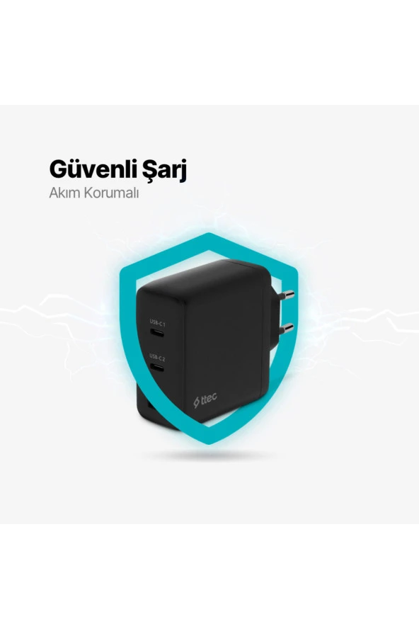 Ttec 2SCG04S SmartCharger Trio GAN 120W PD Seyahat 2 USB-C+USB-A Hızlı Şarj Aletİ - 4