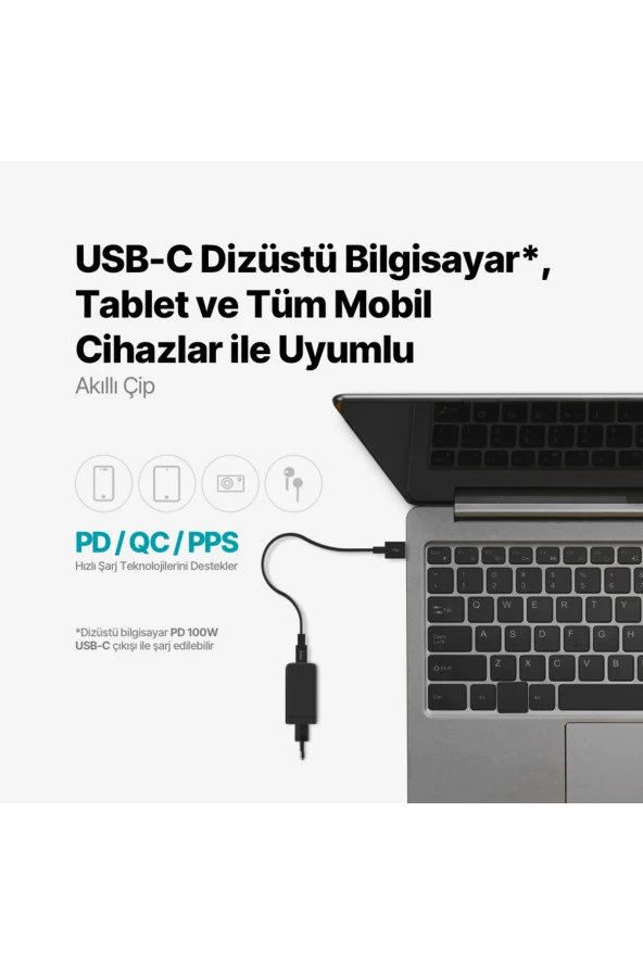 Ttec 2SCG04S SmartCharger Trio GAN 120W PD Seyahat 2 USB-C+USB-A Hızlı Şarj Aletİ - 5