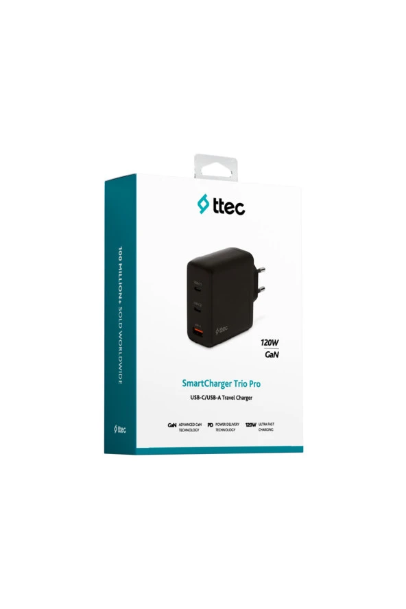 Ttec 2SCG04S SmartCharger Trio GAN 120W PD Seyahat 2 USB-C+USB-A Hızlı Şarj Aletİ - 7