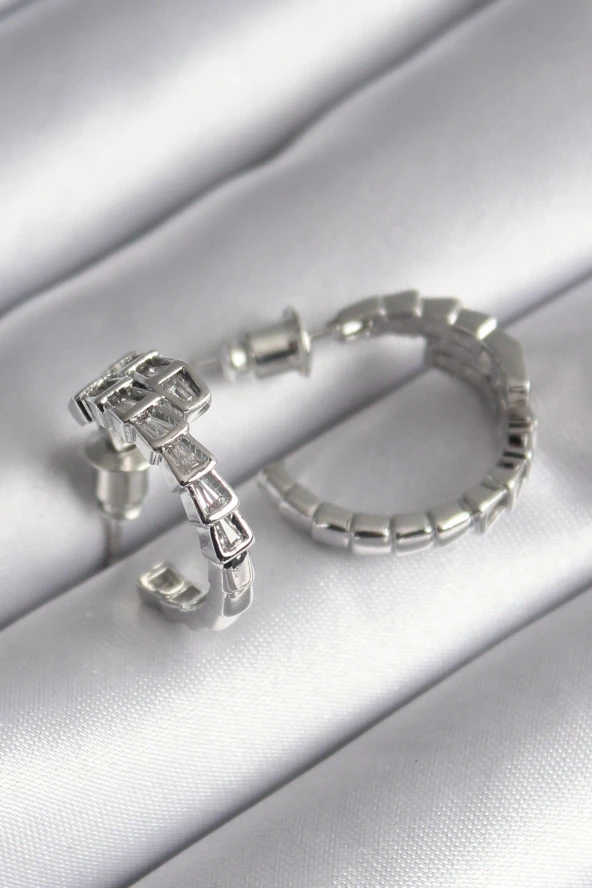 Pirinç Gümüş Renk Zirkon Taşlı Yılan Model Kadın Küpe - EBJ240325W23302 ürün görseli