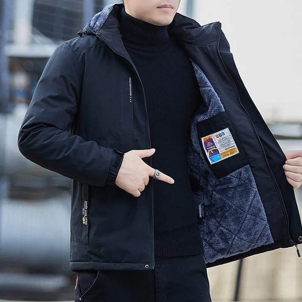 Pasifix Su Geçirmez İçi Kadife Rüzgar Geçirmez Erkek Mont 001 - Resim 2