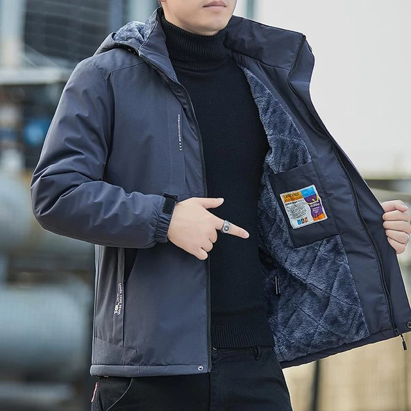 Pasifix Su Geçirmez İçi Kadife Rüzgar Geçirmez Erkek Mont 001 - Resim 7