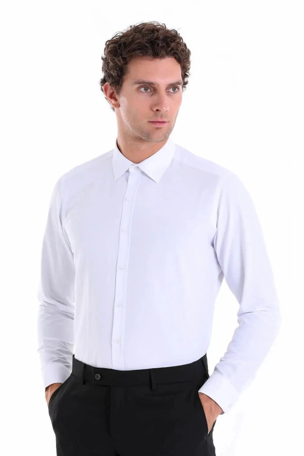 Dormen Classics Ütülemesi Kolay Slim Fit Dar Kesim Klasik Yaka Cepsiz Erkek Gömlek Beyaz