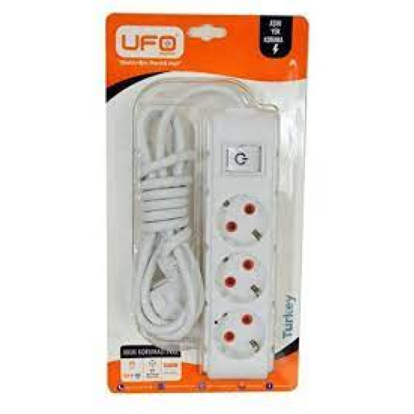 UFO Akım Korumalı Anahtarlı 1,5 Metre Beyaz Renkli Üçlü Priz