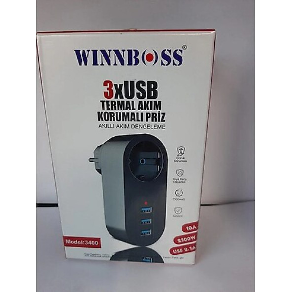 Wınnboss 3x USB Li Termal Akım Korumalı Priz